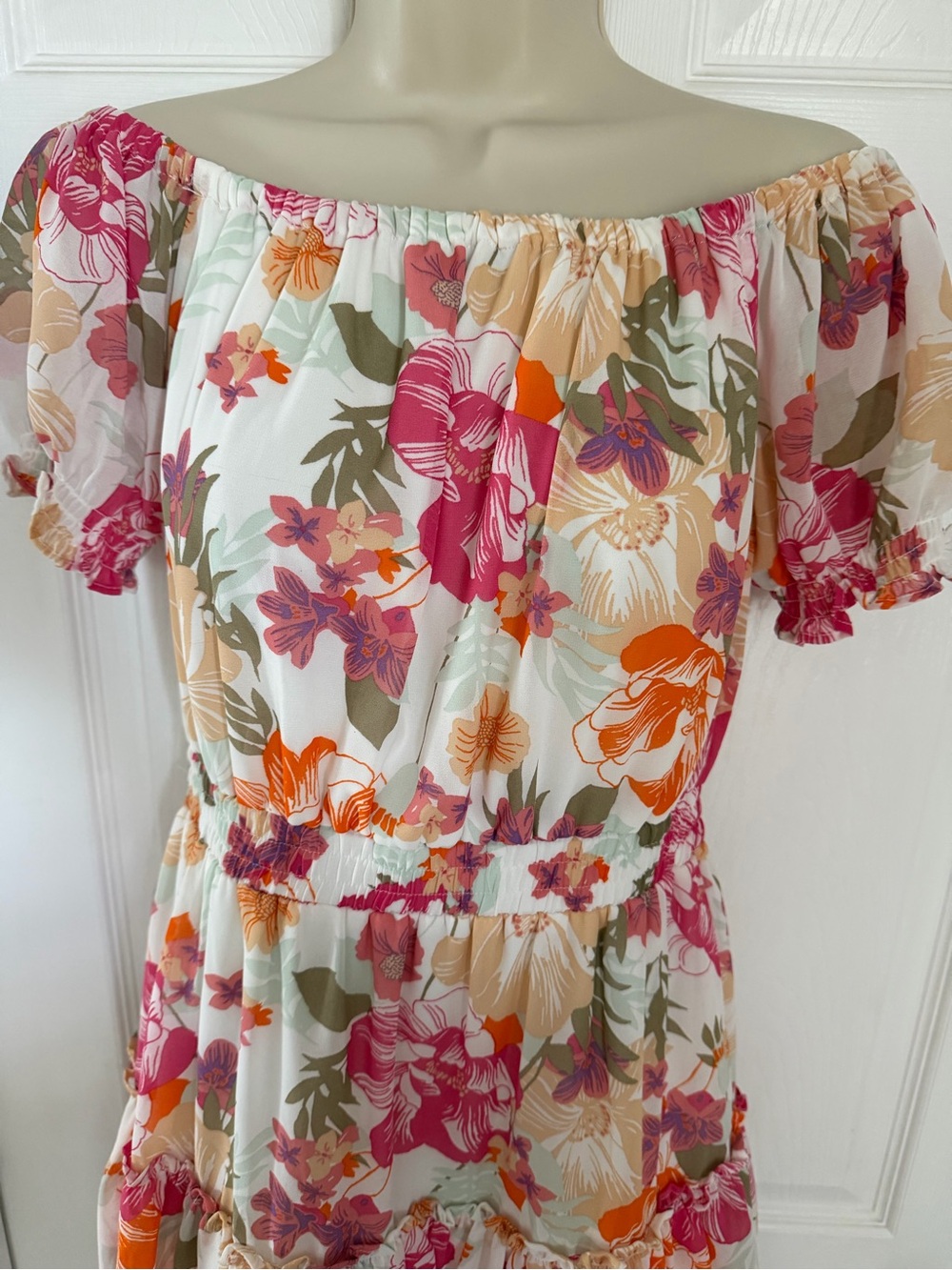 Wayf Cream Floral Off-Shoulder Mini Dress | Cottagecore - Picture 6 of 11